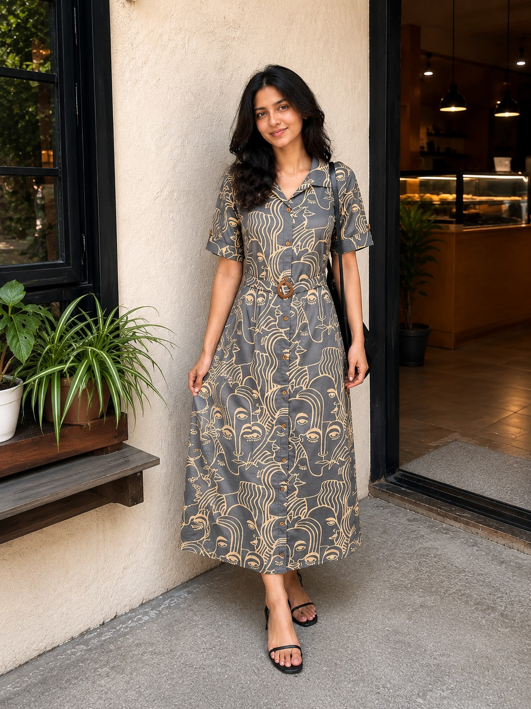 Pure cotton smart one piece dress with belt (S148) – Attire By Ayaana
