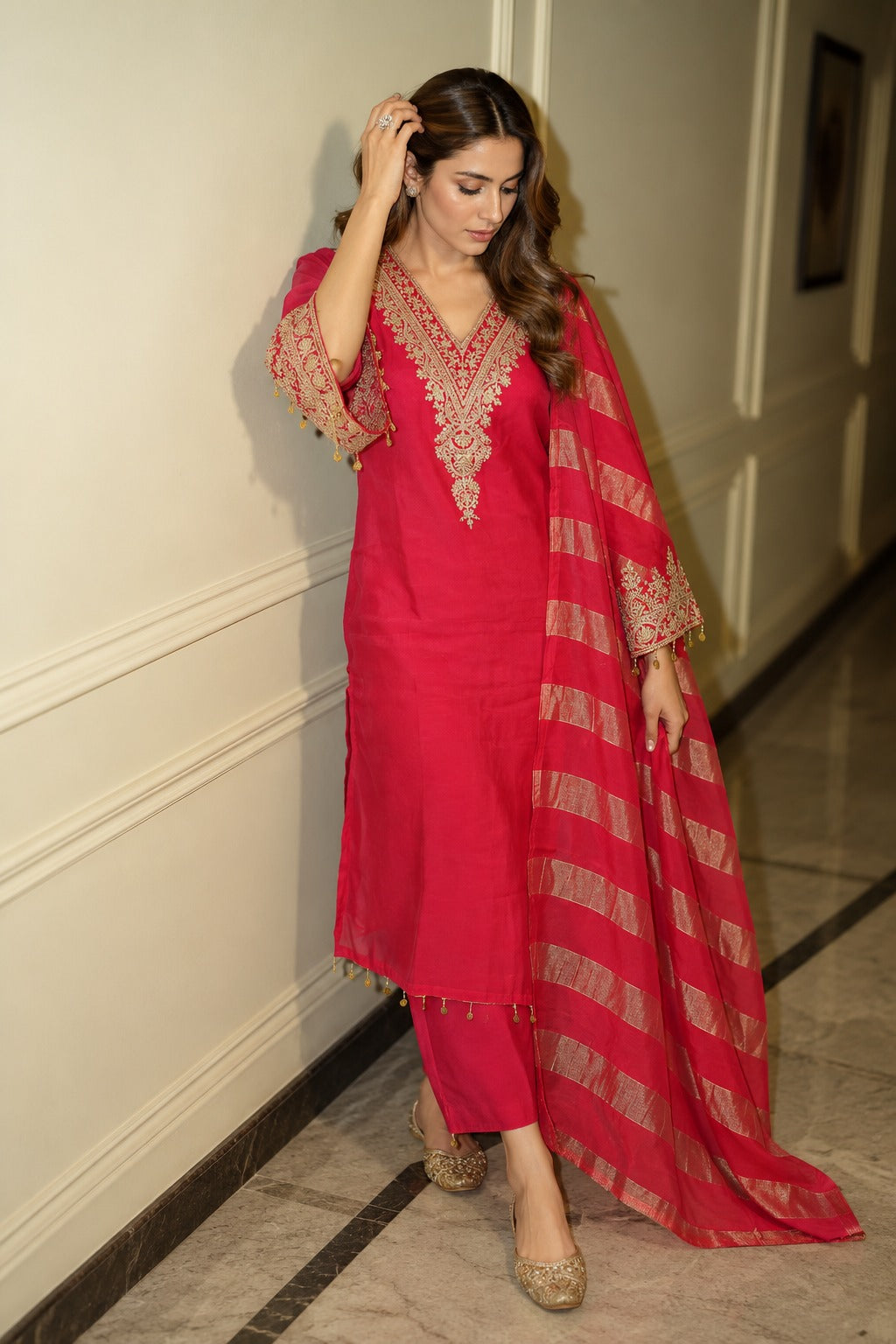 Mul chanderi with lining three piece set (C753)