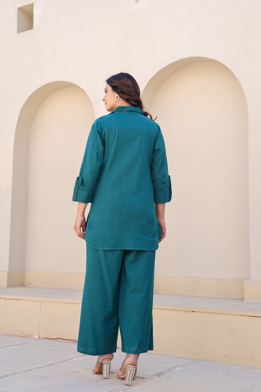 Rama blue designer pure linen three piece cordset (P2091)