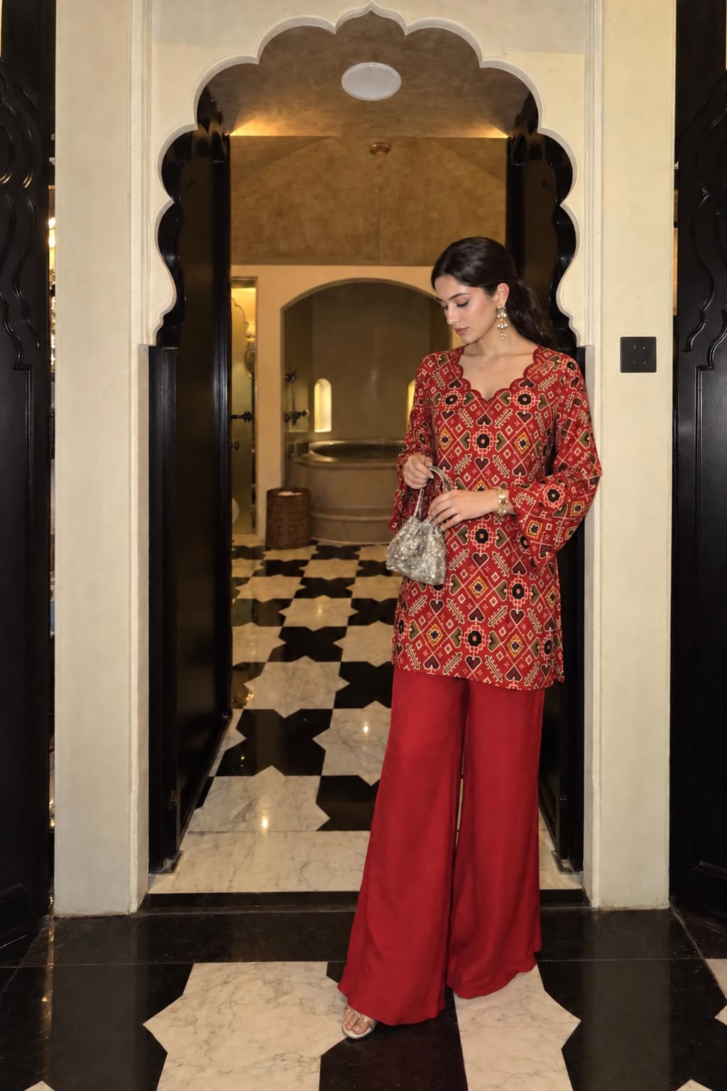 Pure muslin patola print smart two piece cordset (S344)