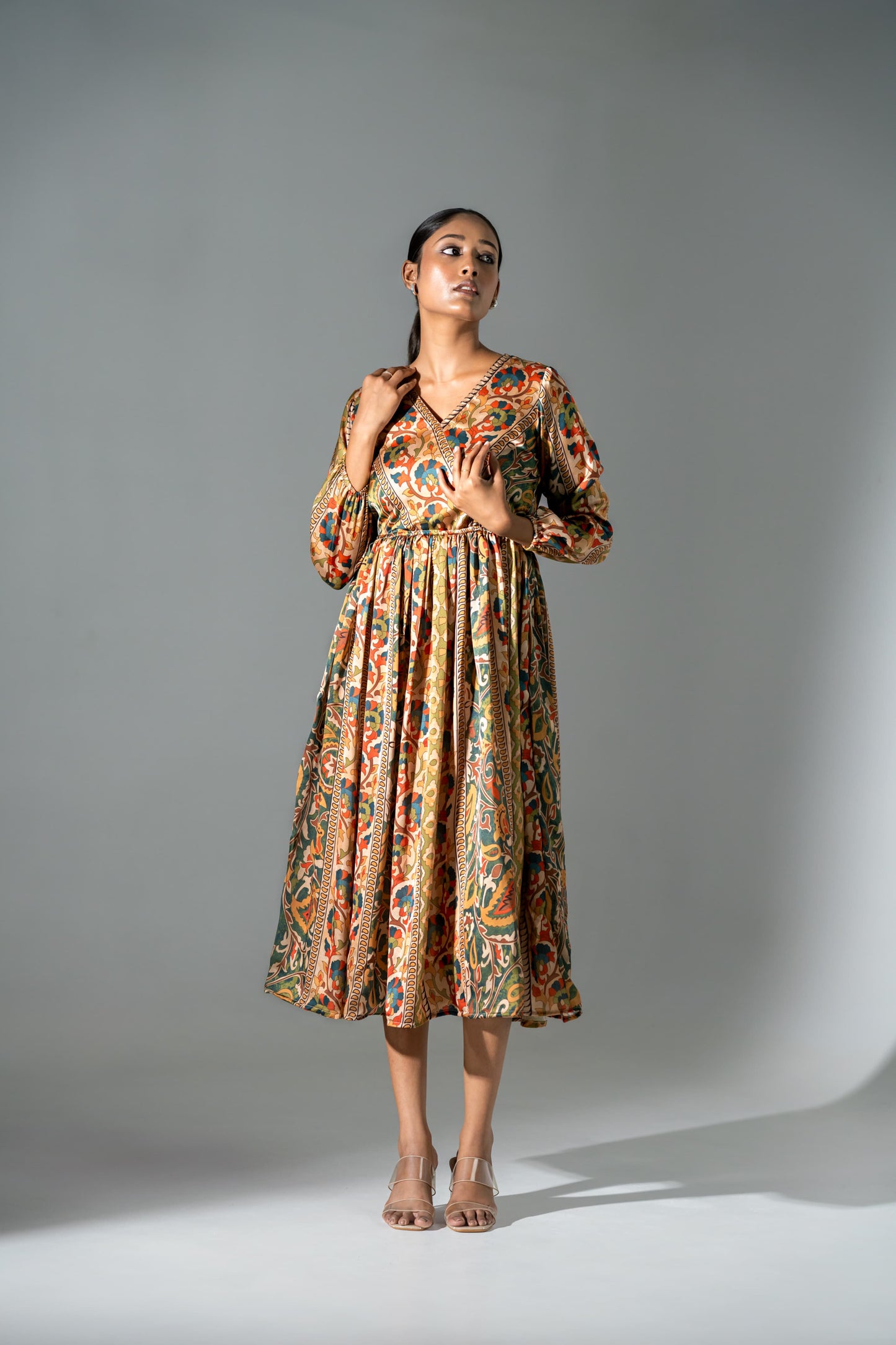 Pure crape silk with mul lining one piece dress (A689)
