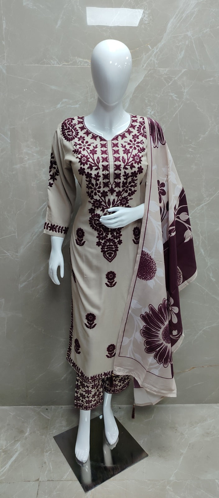 Cotton modal full chikankari three piece set (B361)