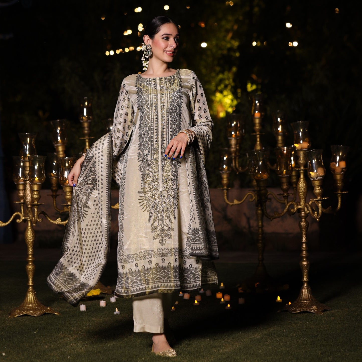 Pure tissue with mul lining designer three piece set (A497)