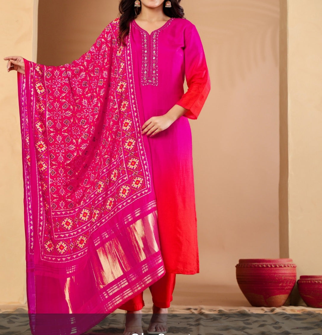 Pure Russian silk omare with Designer dupatta three piece set (A1261)