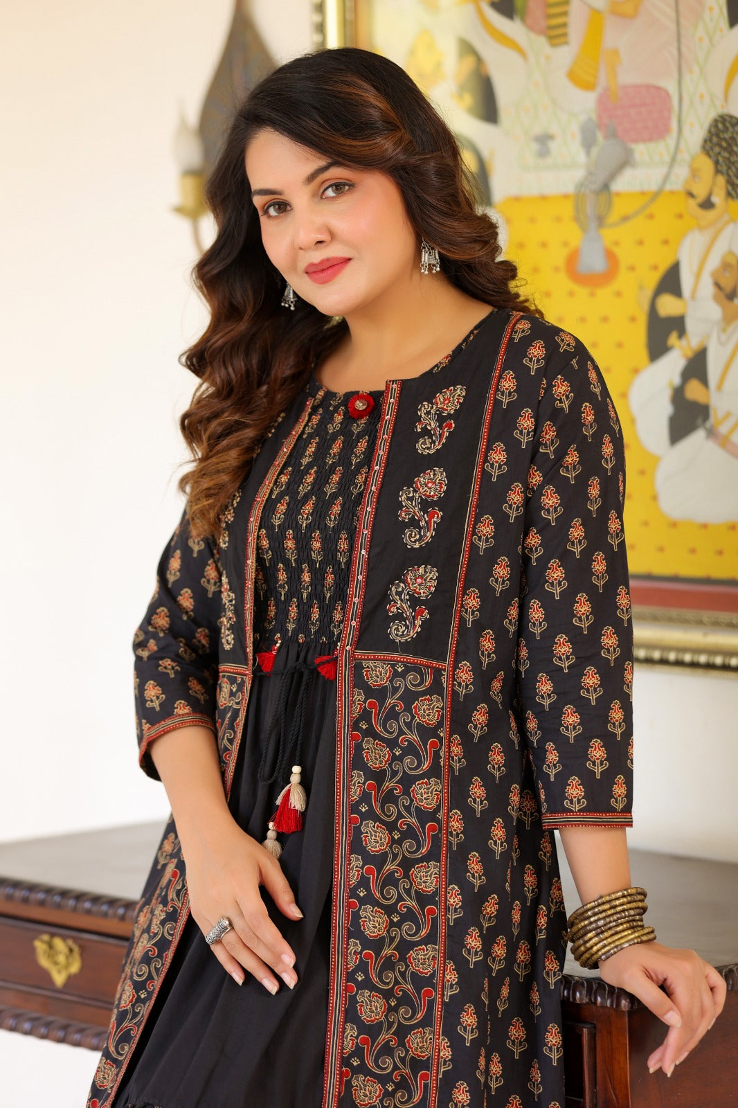 Original block print smart two piece dress length 46 inch (B286)