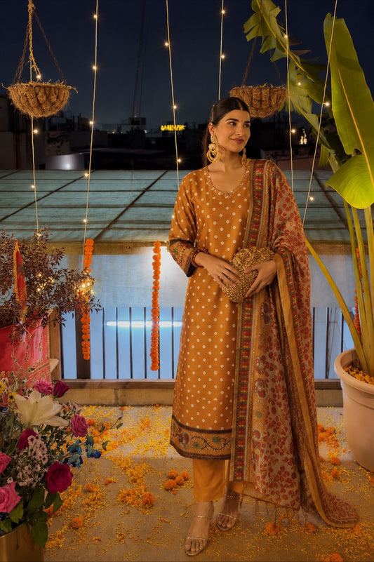 Soft chanderi with mul lining three piece set (B755)