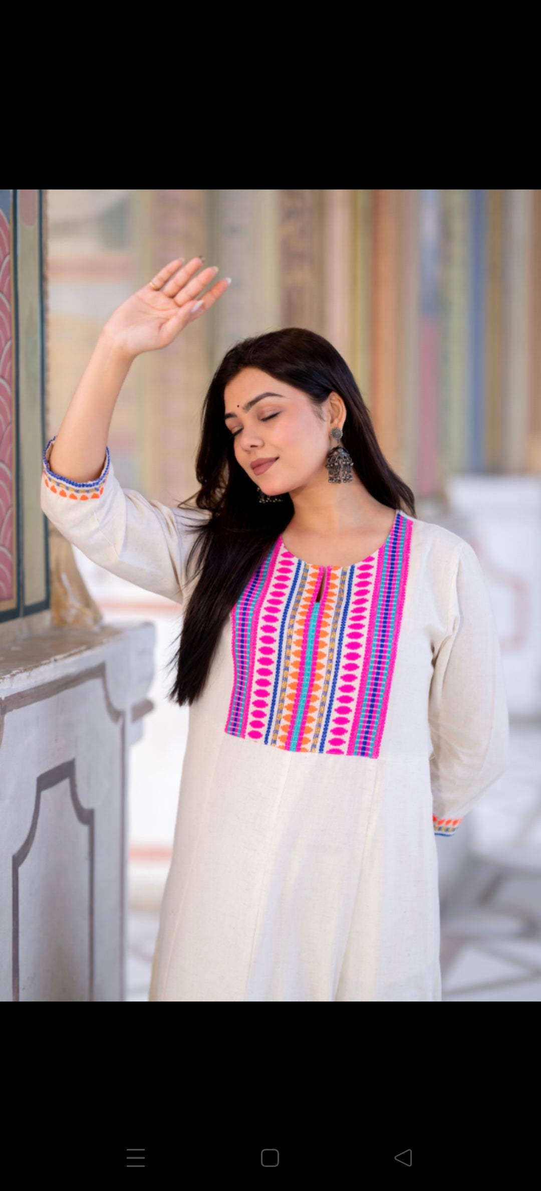 Designer off white A line multicolored embroidery two piece cordset (A243)