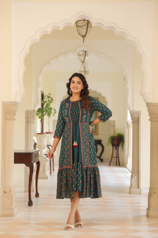 Original block print smart two piece dress length 46 inch (B288)