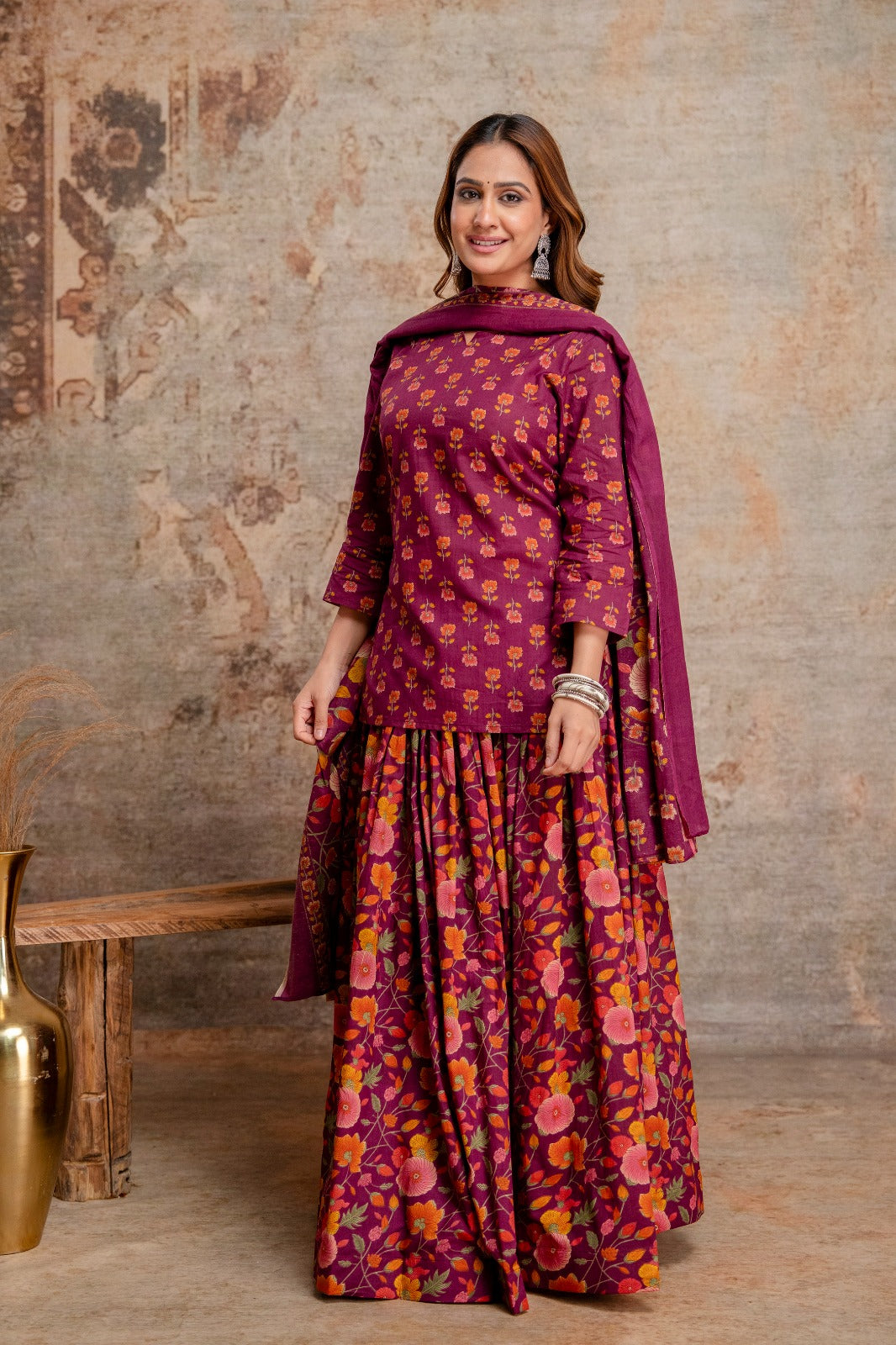 Pure cotton gopi dress with flared skirt three piece set (C541)