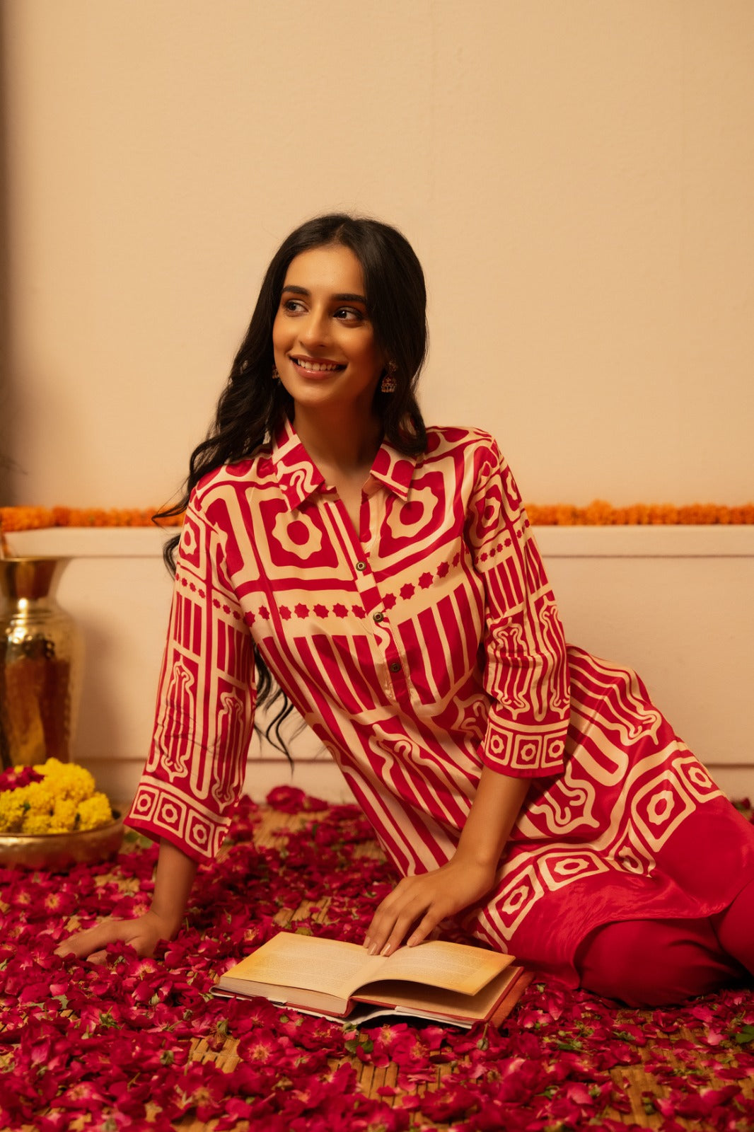 Pure crape red colour two piece cordset (A1087)