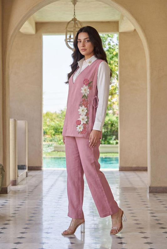 Cotton with embroidered flower smart three piece cordset (S158)