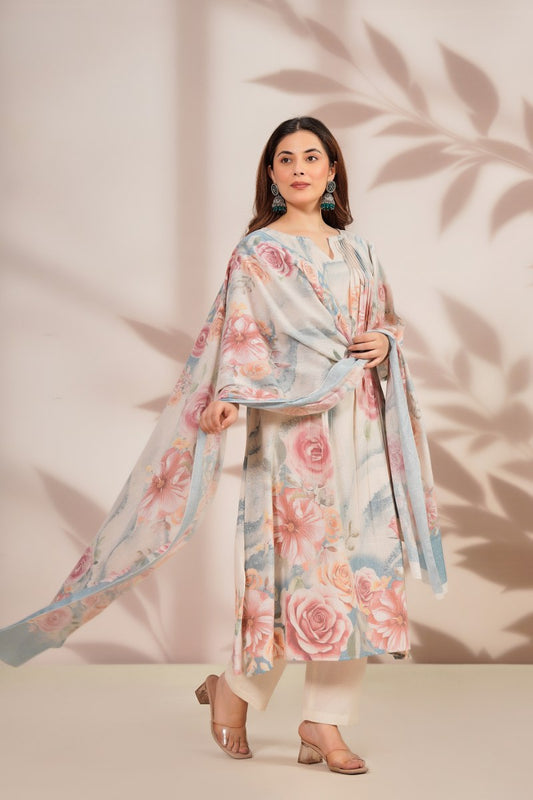 Premium cotton linen digital print smart three piece set (B559)