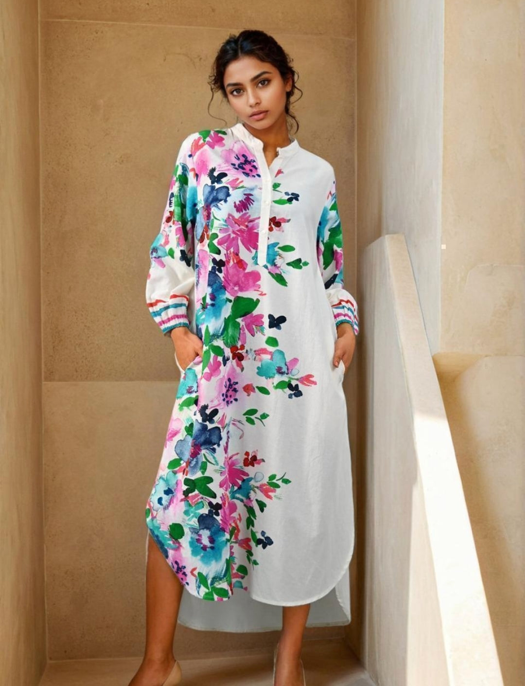 Smart digital print with lining one piece dress (A1806)