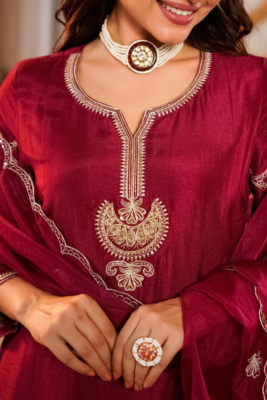 Santori silk with mul lining designer three piece set (A1133)