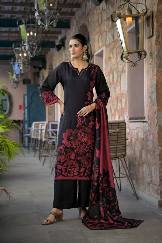 Russian silk digital print smart three piece set (C674)