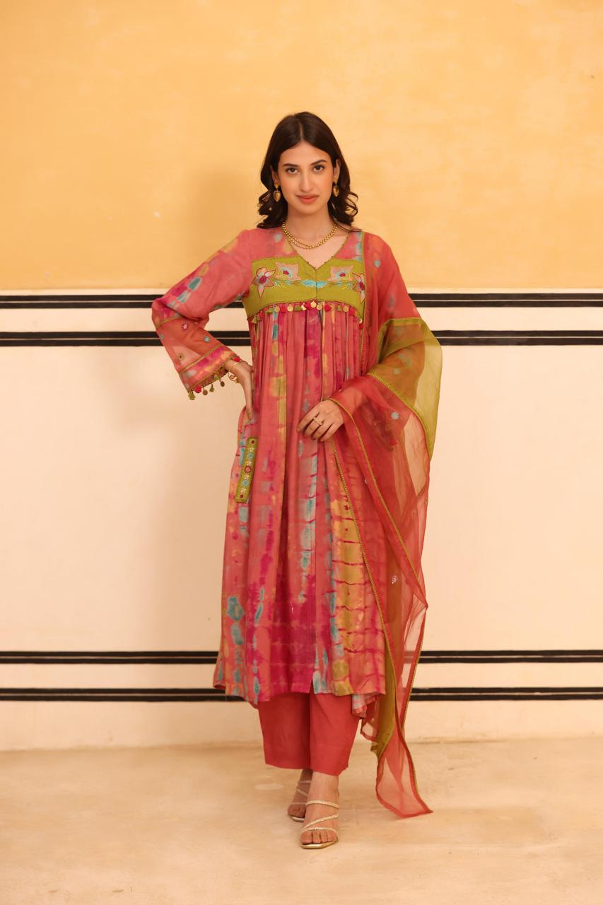 Pure mul silk with soft organza dupatta designer three piece set (B332)