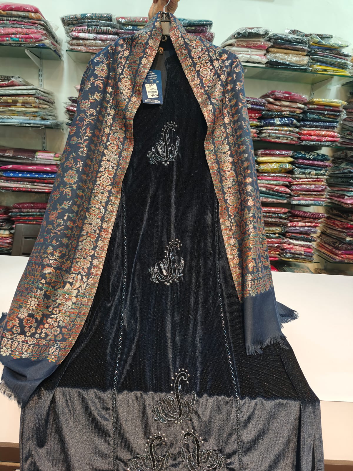 Blue velvet with banarasi silk dupatta
