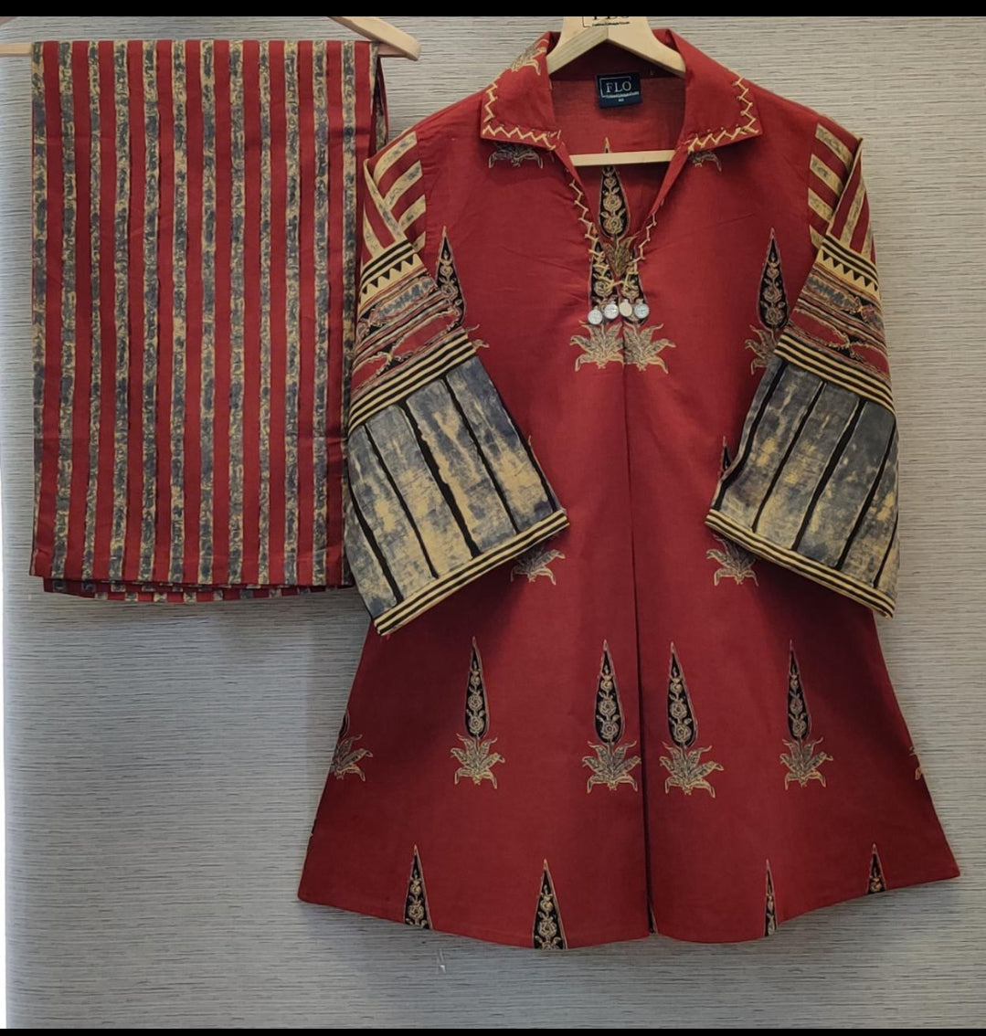 Pure cotton ajrakh print smart two piece cordset (B1017)