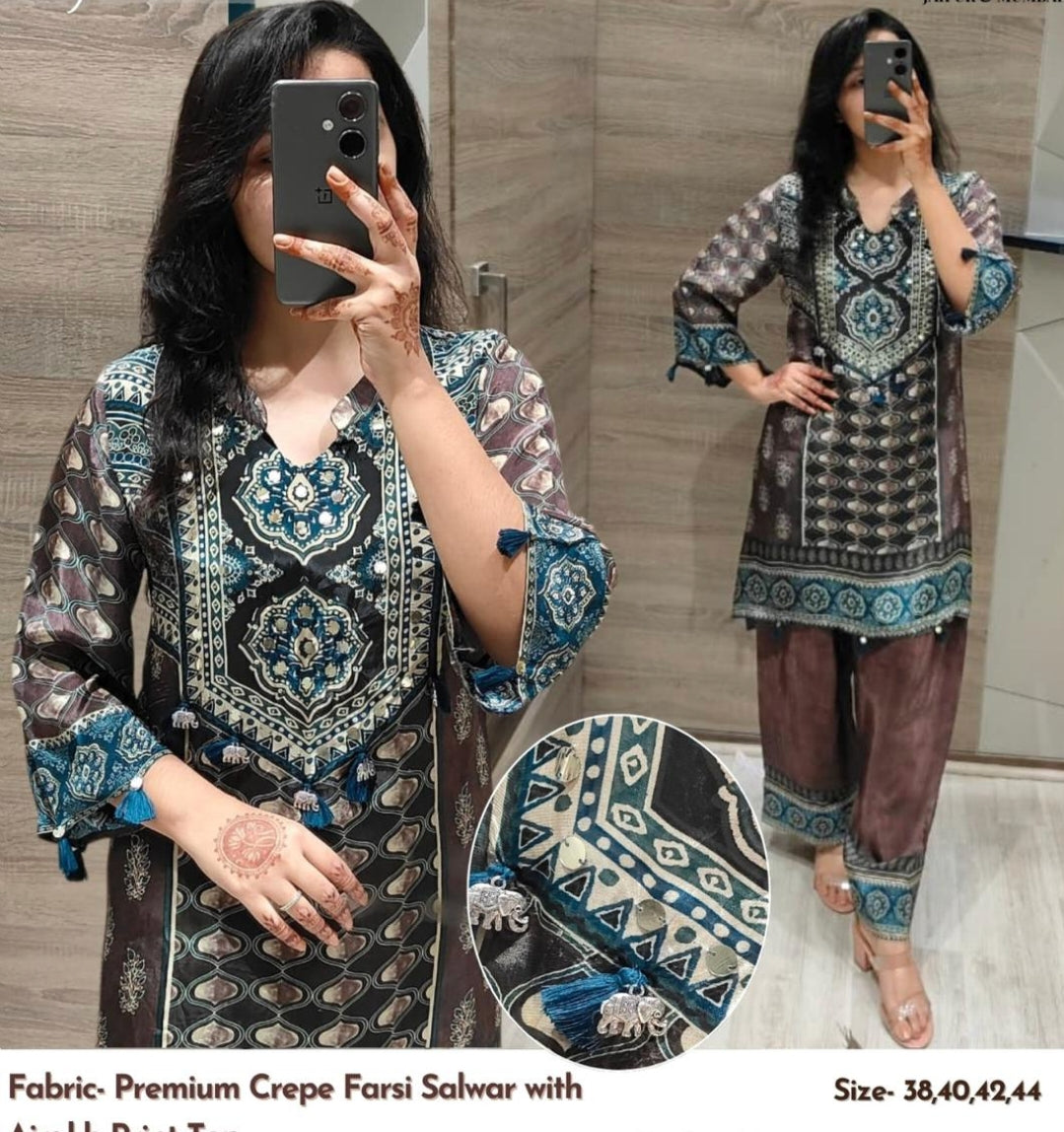 Brown pure crape farshi salwar two piece cordset (A1159)