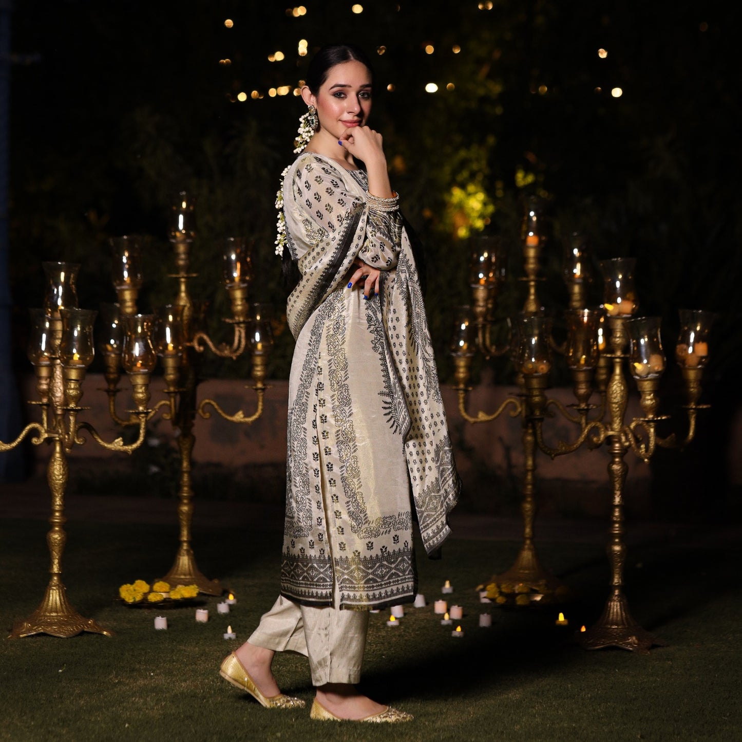 Pure tissue with mul lining designer three piece set (A497)