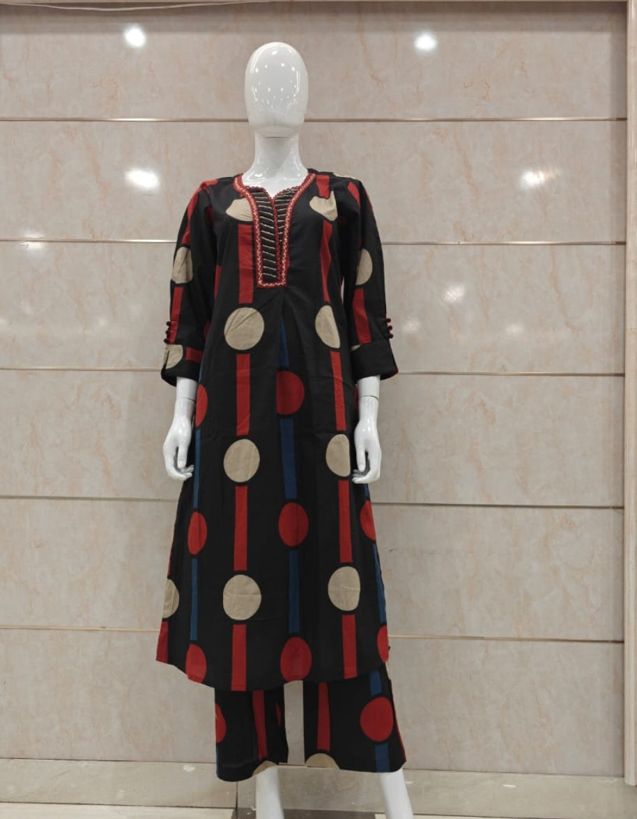 Black Polka pure cotton two piece cordset (A1654)