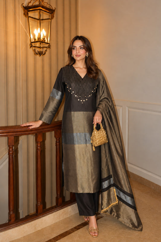 Banarasi mul chanderi with lining three piece set (S460)