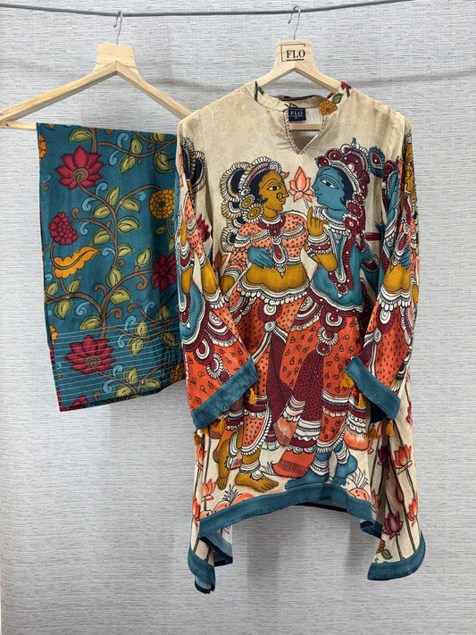 Pure crape kalamkari print with farshi salwar smart two piece cordset (C826)