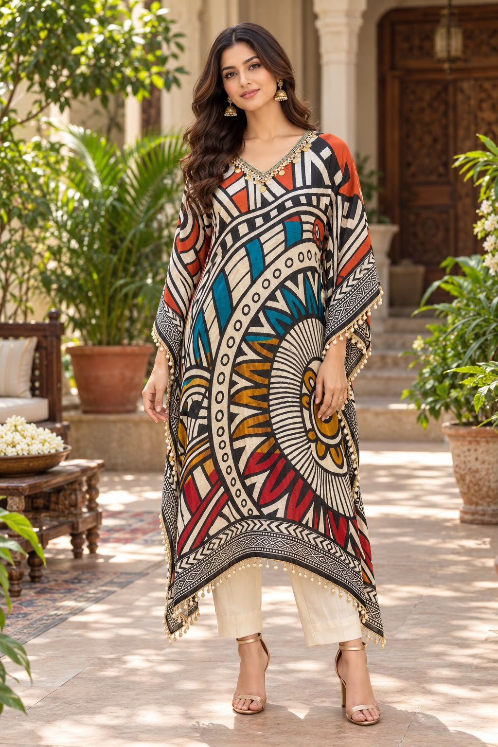 Pure crape digital print smart two piece kaftan set (C828)