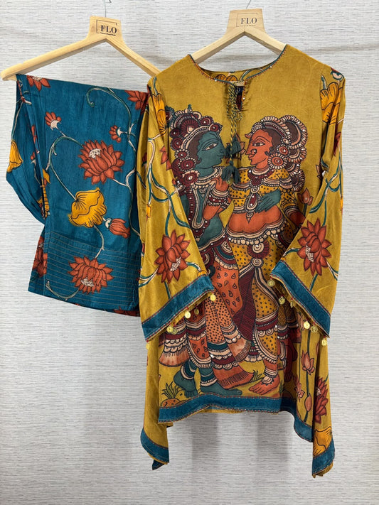 Pure crape kalamkari print with farshi salwar smart two piece cordset (C827)