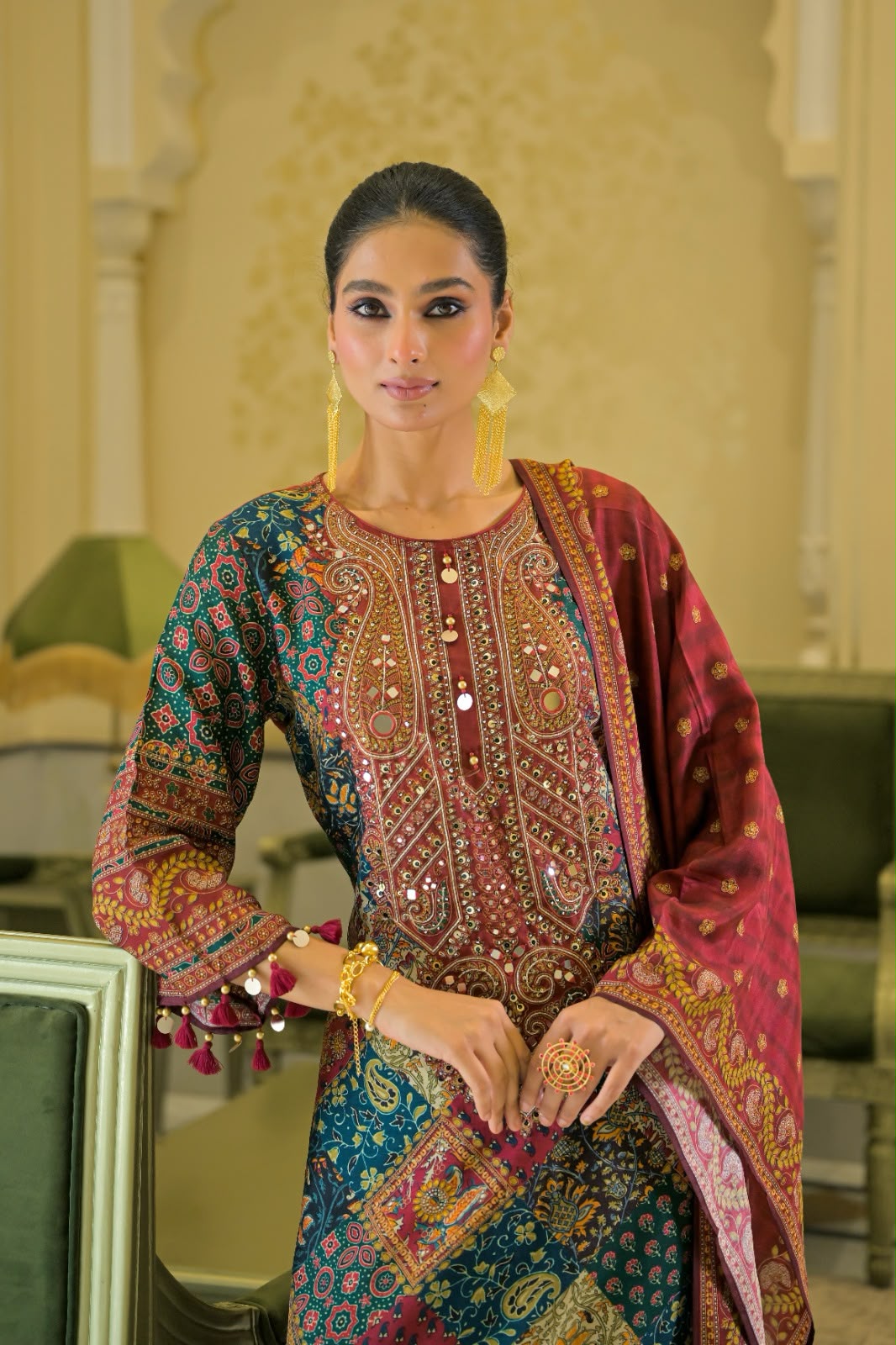 Pure crape with mul lining three piece set (C825)
