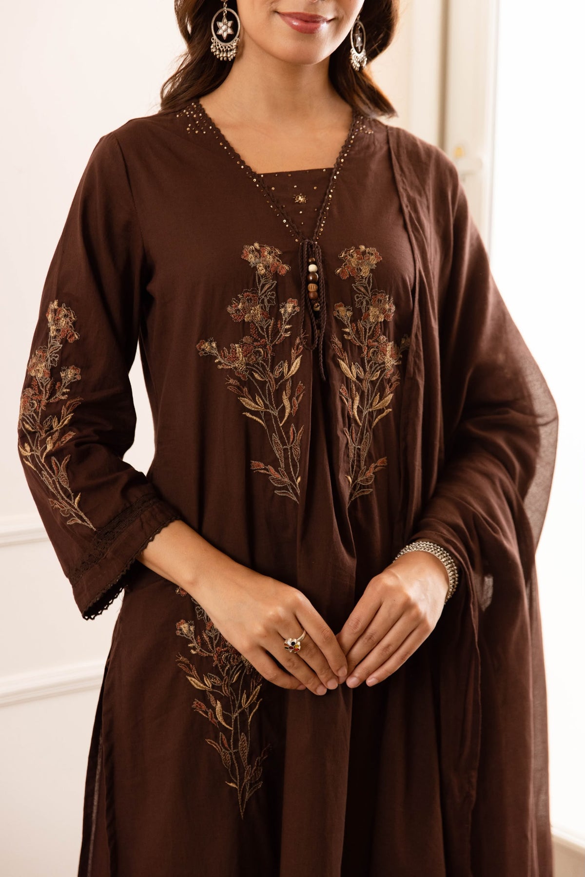 Pure cotton A line with thread work three piece set (C787)