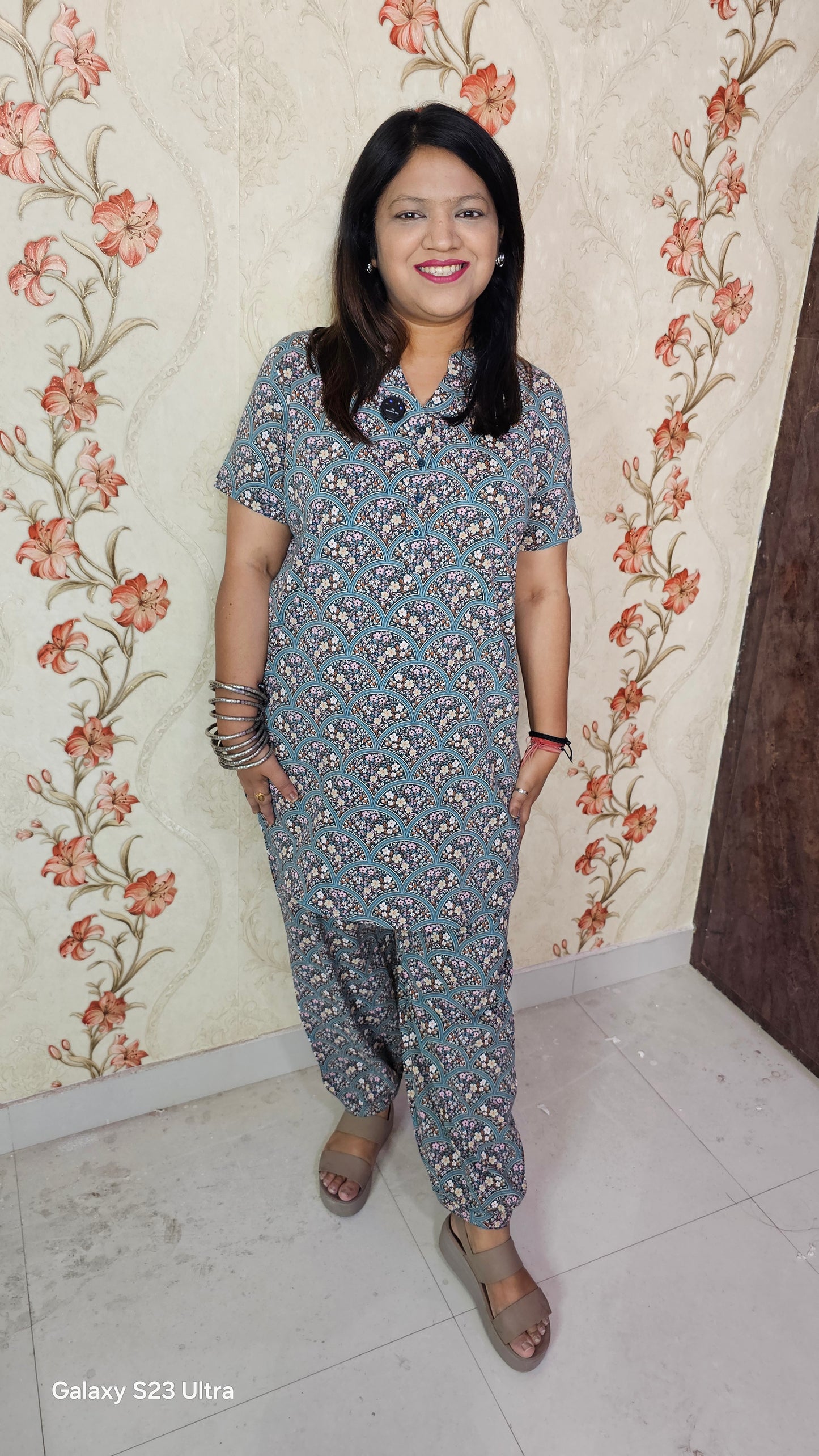 Smart comfort afgani pattern two piece night dress (N1)
