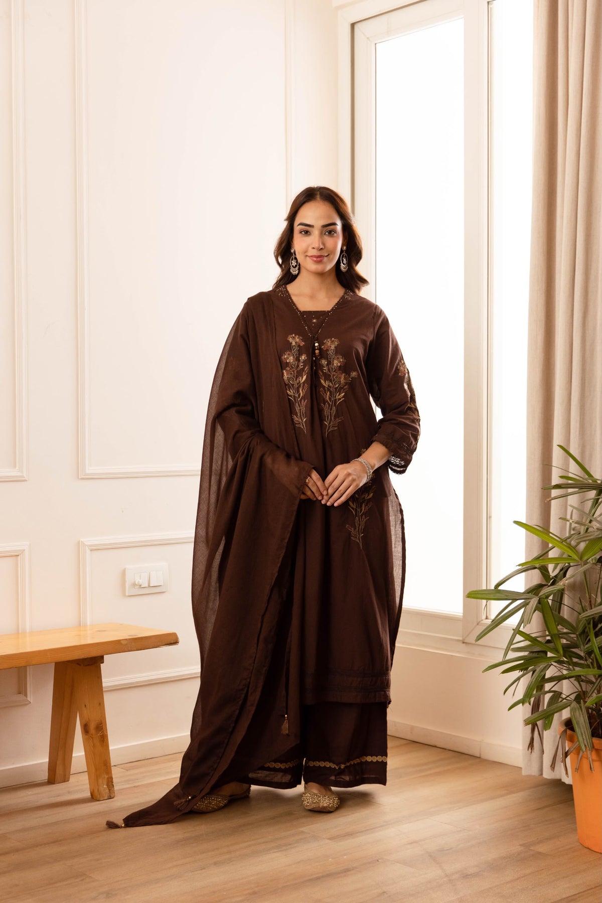 Pure cotton A line with thread work three piece set (C787)