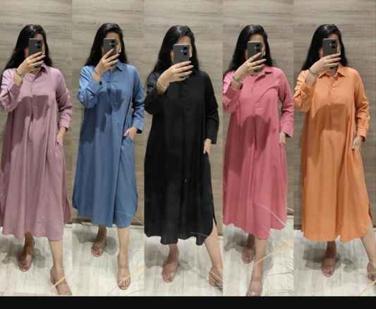 Black colour cotton modal shirt style one piece dress (A145)