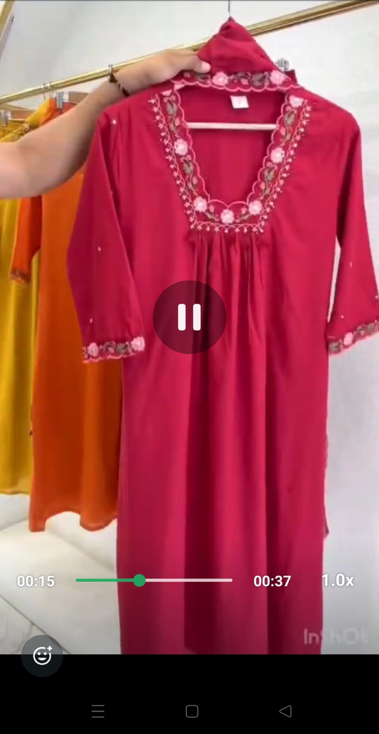 Dark pink silli cotton with lining designer three piece set (P2321)