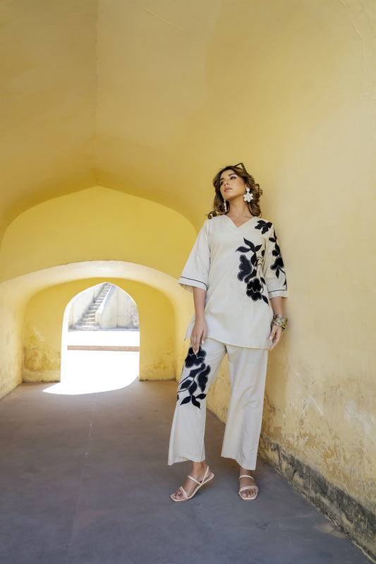 Beidge pure cotton with full thread work two piece cordset (P1784)