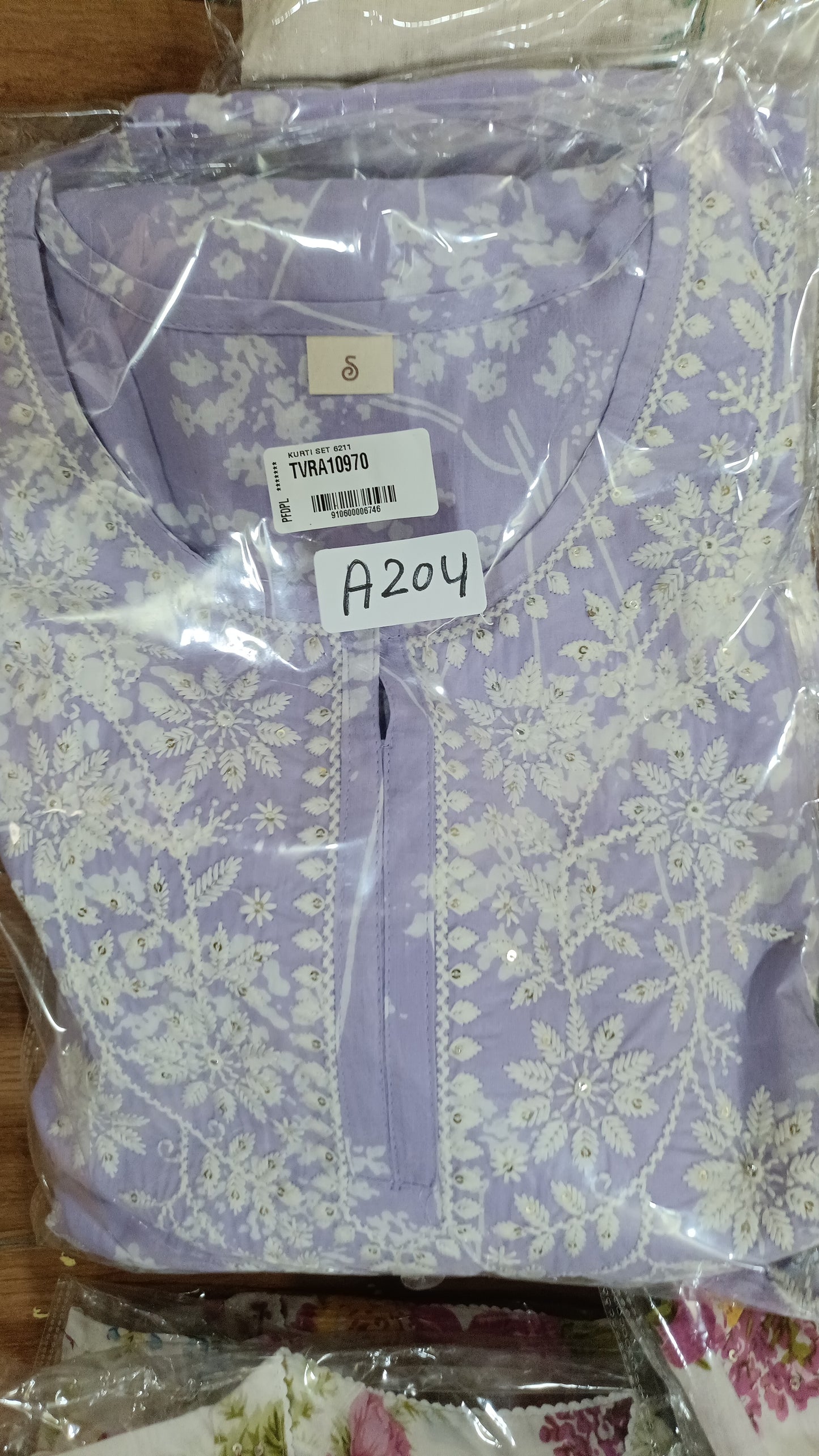 Lilac colour chikankari three piece set (A204)