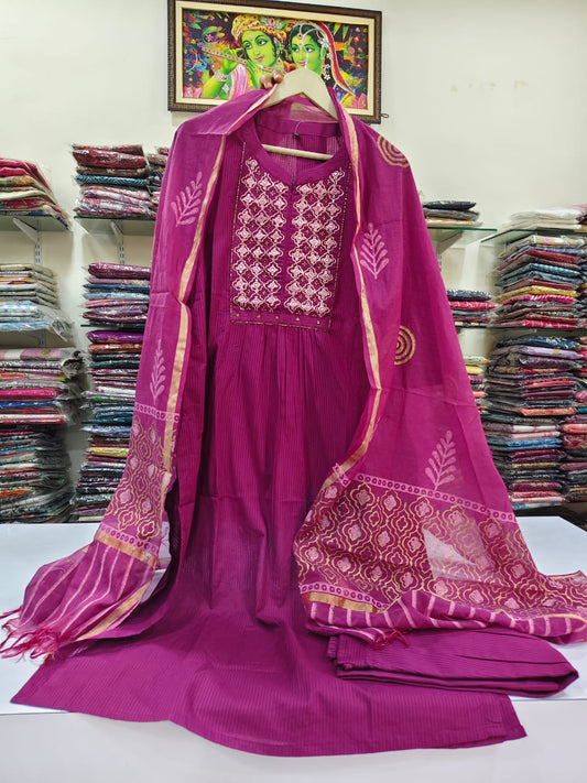 Rani pink with kota dupatta three piece set (A219)