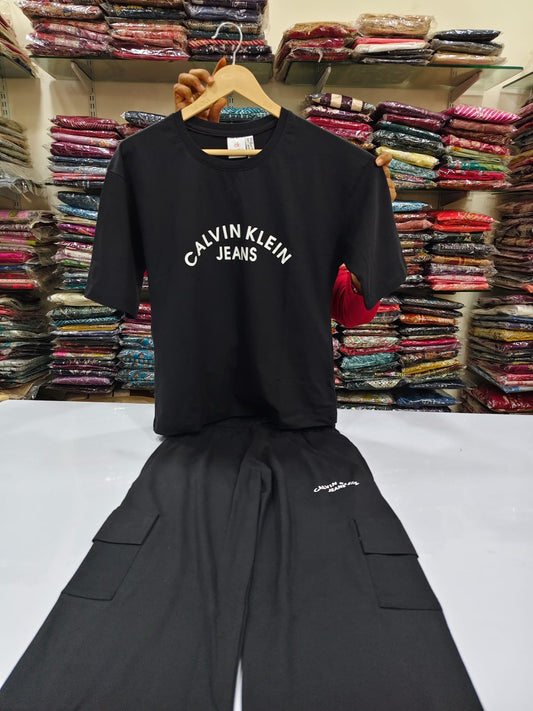 Black cotton lycra night suit (N32)