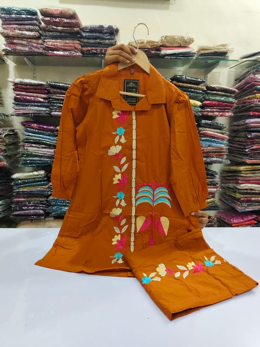 Orange fully thread work designer two piece cordset (A153)