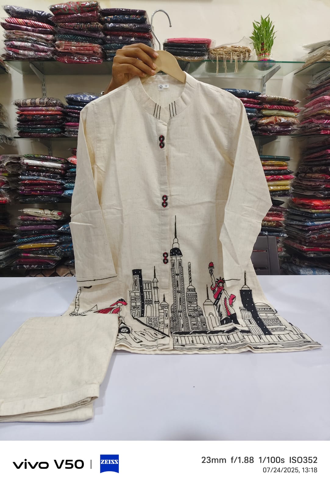 Off white fully thread work two piece cordset (A369)