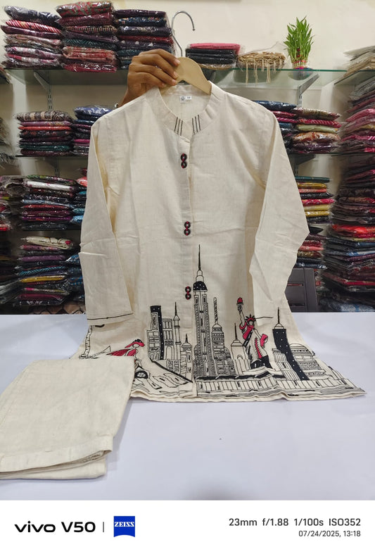 Off white fully thread work two piece cordset (A369)