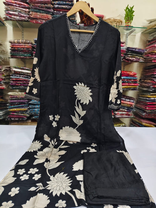 Black pure crape silk two piece cordset (A498)