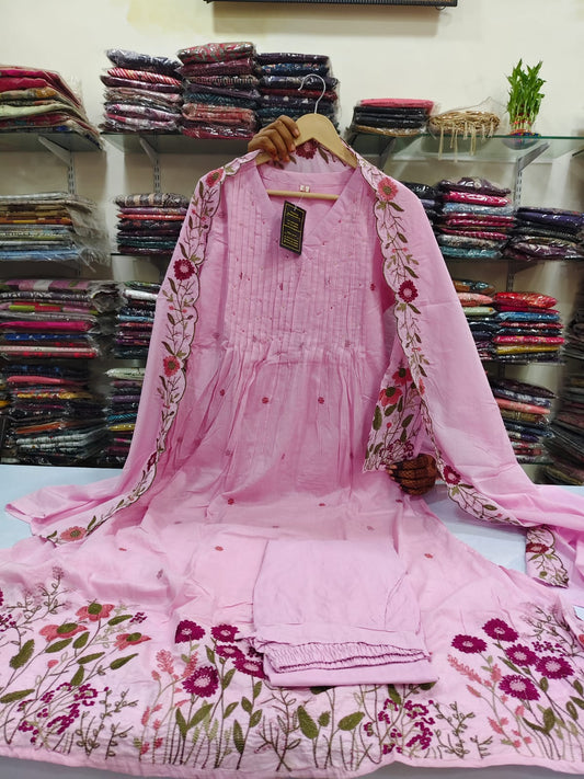 Pink flared pure cotton anarkali (A318)