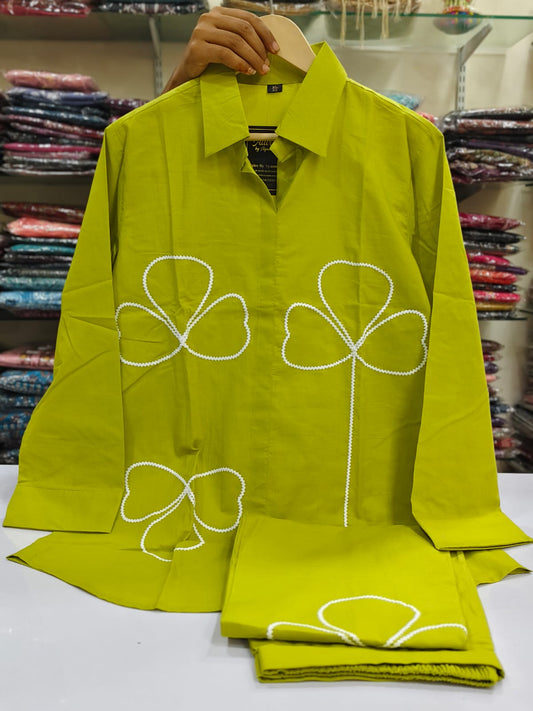 Neon green pure cotton two piece cordset (A436)