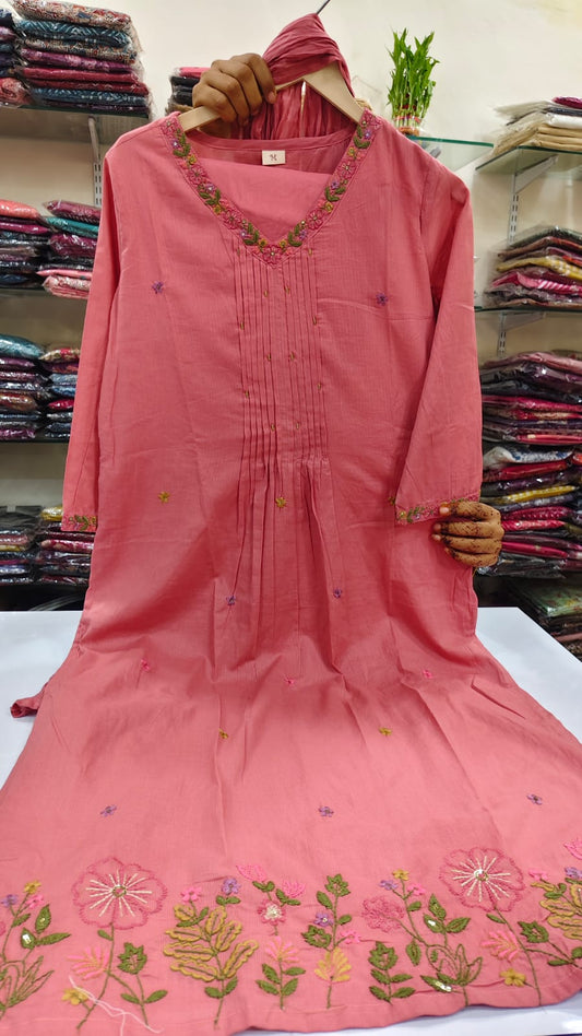 Pink pure cotton three piece set (A587)