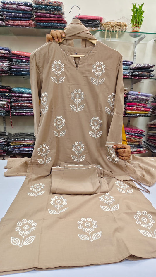 Light brown fully thread work three piece set (A572)