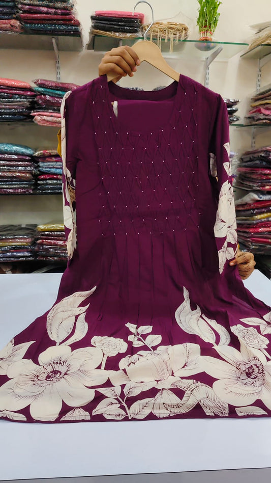 Purple 💜 digital print pure cotton two piece set (A543)