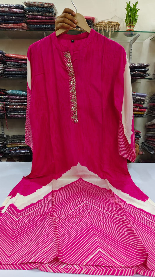 Hot pink pure mul silk two piece cordset (A576)