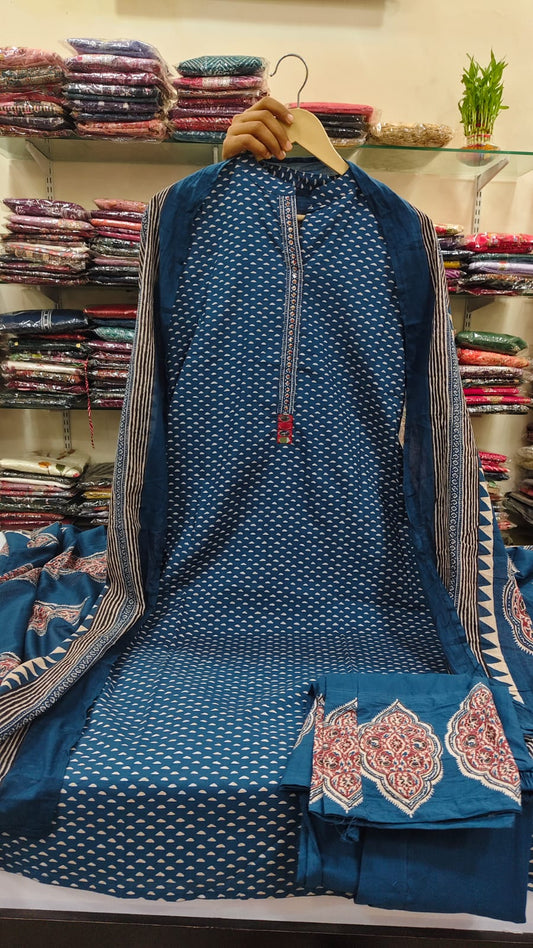 Blue kalmari pure cotton three piece set (A599)